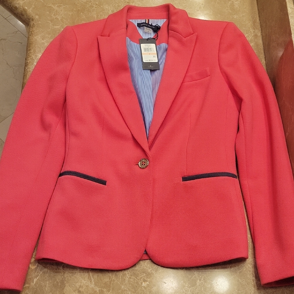 Tommy Hilfiger Coral Blazer with Navy Accents, Sz 2 - Picture 2 of 11